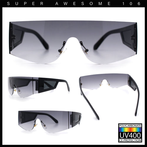 Flat Top Rimless Shield Rectangular 80s Minimalist Sunglasses