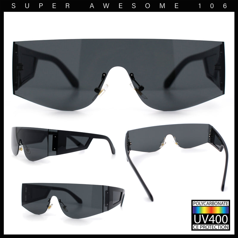 Flat Top Rimless Shield Rectangular 80s Minimalist Sunglasses