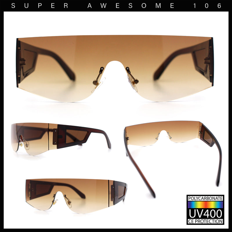 Flat Top Rimless Shield Rectangular 80s Minimalist Sunglasses