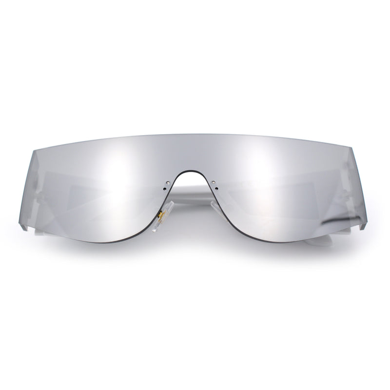 Flat Top Rimless Shield Rectangular 80s Minimalist Sunglasses