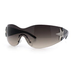 Womens Y2K Diva Rimless Shield Star Jewel Hinge Wrap Sunglasses