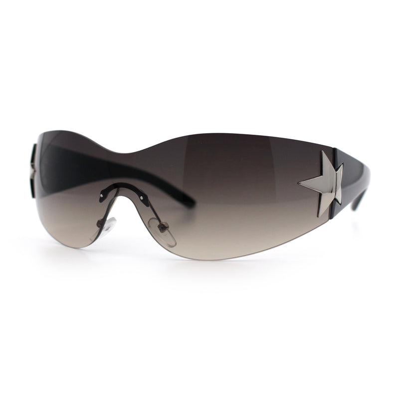 Womens Y2K Diva Rimless Shield Star Jewel Hinge Wrap Sunglasses