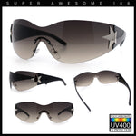 Womens Y2K Diva Rimless Shield Star Jewel Hinge Wrap Sunglasses
