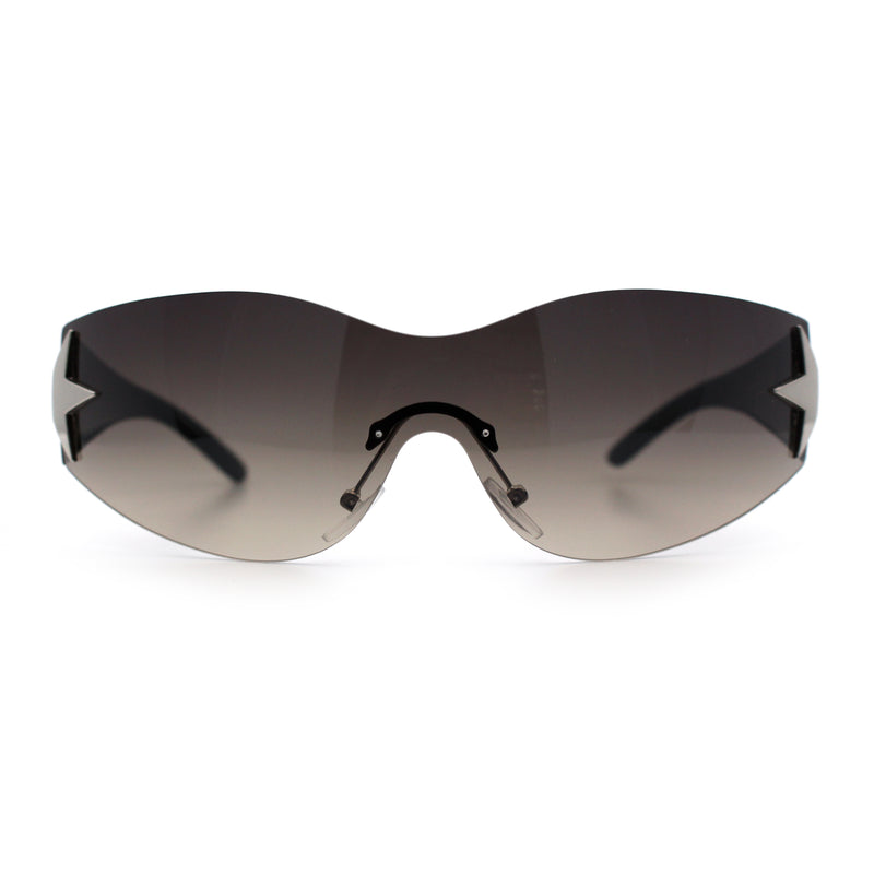 Womens Y2K Diva Rimless Shield Star Jewel Hinge Wrap Sunglasses