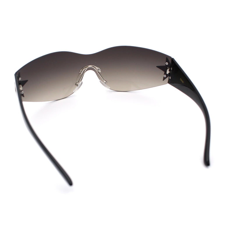 Womens Y2K Diva Rimless Shield Star Jewel Hinge Wrap Sunglasses