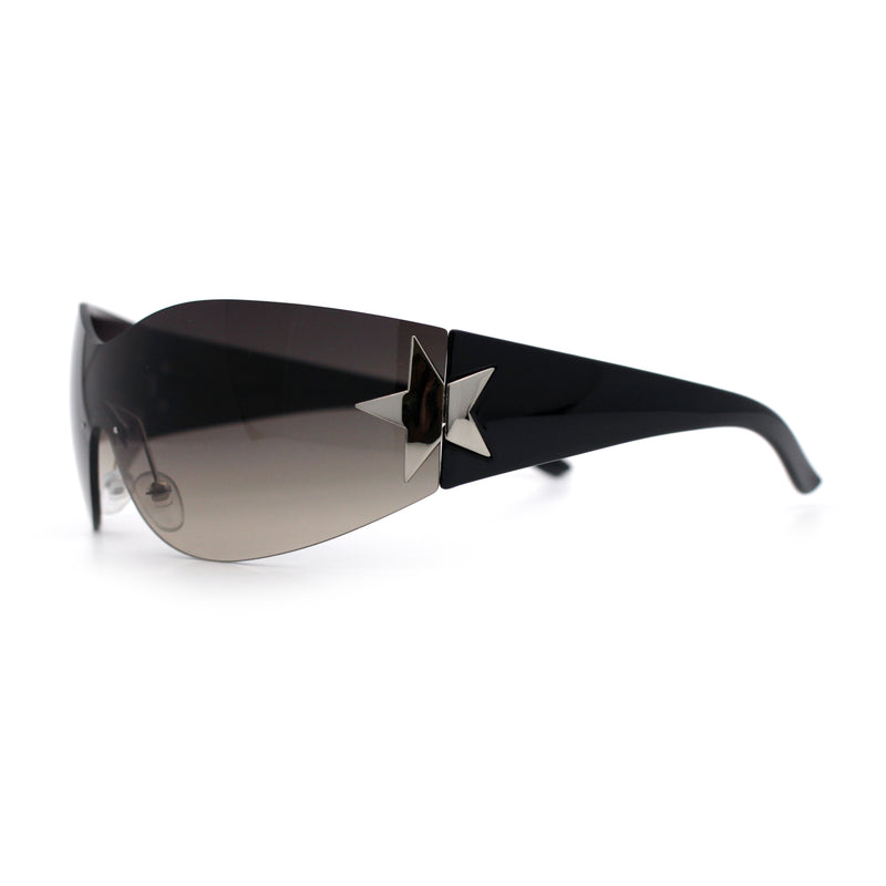Womens Y2K Diva Rimless Shield Star Jewel Hinge Wrap Sunglasses