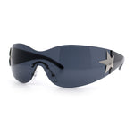 Womens Y2K Diva Rimless Shield Star Jewel Hinge Wrap Sunglasses