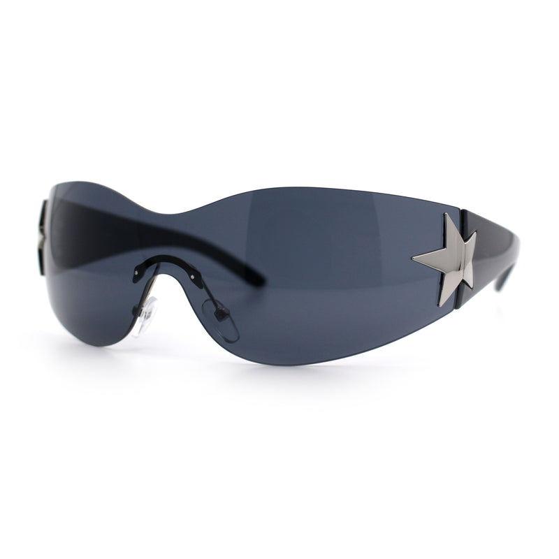 Womens Y2K Diva Rimless Shield Star Jewel Hinge Wrap Sunglasses