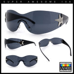 Womens Y2K Diva Rimless Shield Star Jewel Hinge Wrap Sunglasses