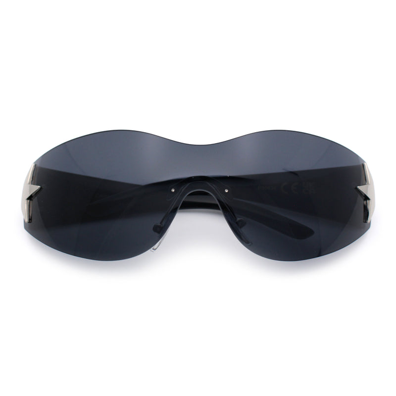 Womens Y2K Diva Rimless Shield Star Jewel Hinge Wrap Sunglasses