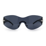 Womens Y2K Diva Rimless Shield Star Jewel Hinge Wrap Sunglasses