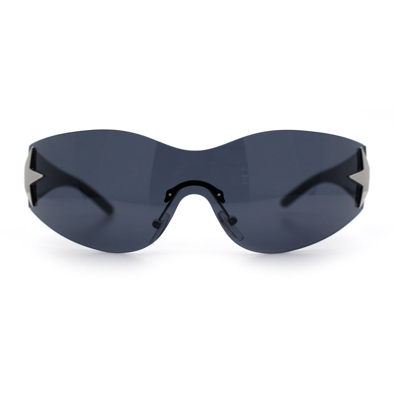Womens Y2K Diva Rimless Shield Star Jewel Hinge Wrap Sunglasses