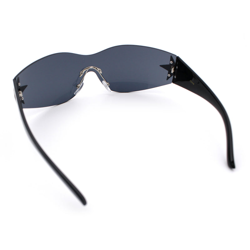 Womens Y2K Diva Rimless Shield Star Jewel Hinge Wrap Sunglasses