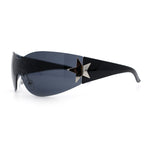 Womens Y2K Diva Rimless Shield Star Jewel Hinge Wrap Sunglasses