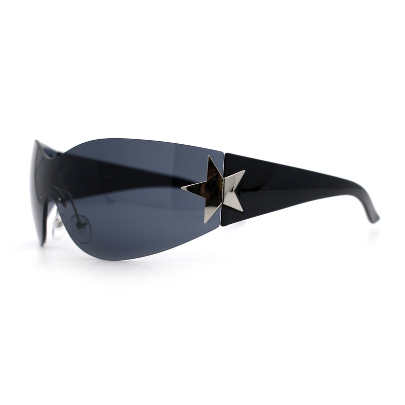 Womens Y2K Diva Rimless Shield Star Jewel Hinge Wrap Sunglasses