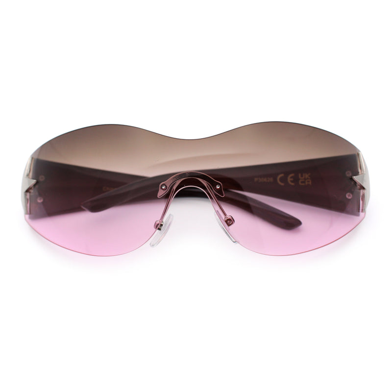 Womens Y2K Diva Rimless Shield Star Jewel Hinge Wrap Sunglasses