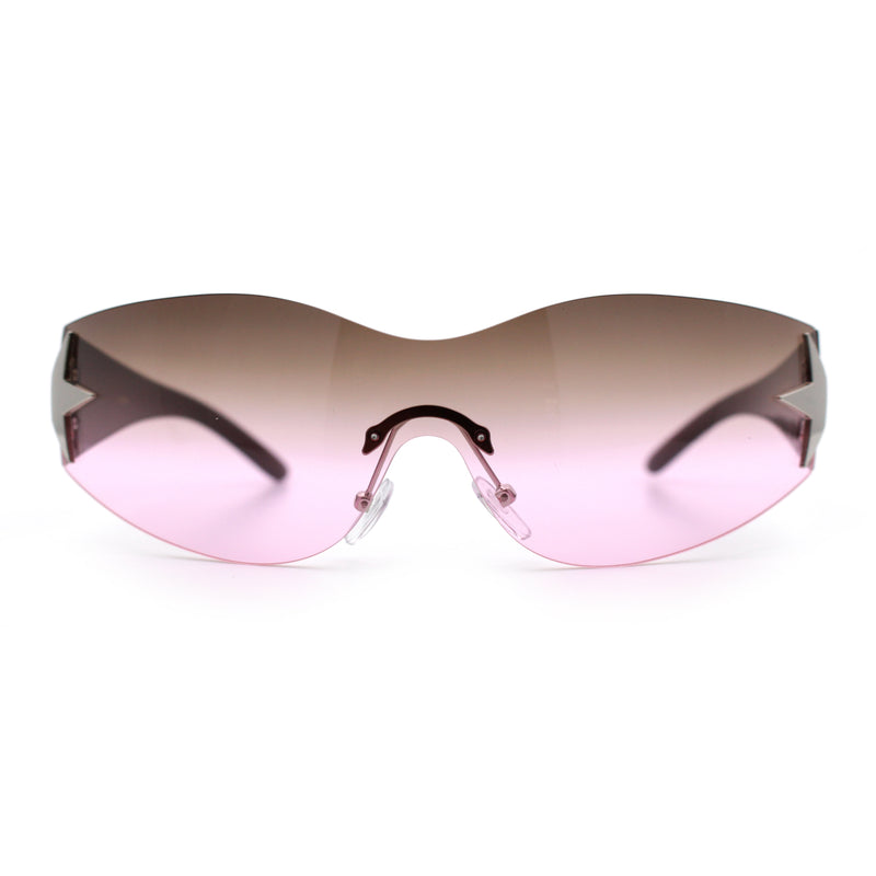 Womens Y2K Diva Rimless Shield Star Jewel Hinge Wrap Sunglasses