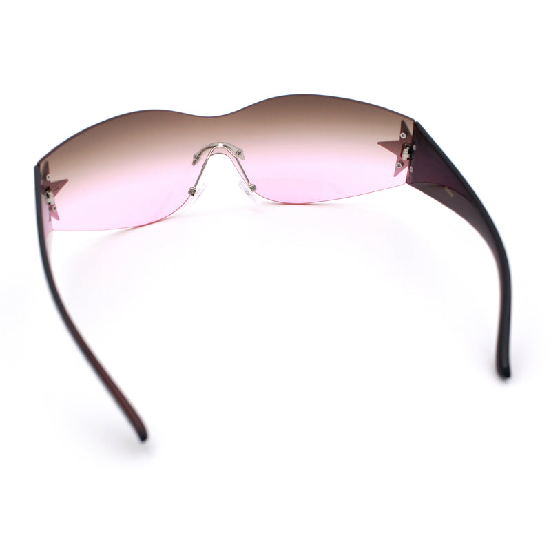 Womens Y2K Diva Rimless Shield Star Jewel Hinge Wrap Sunglasses