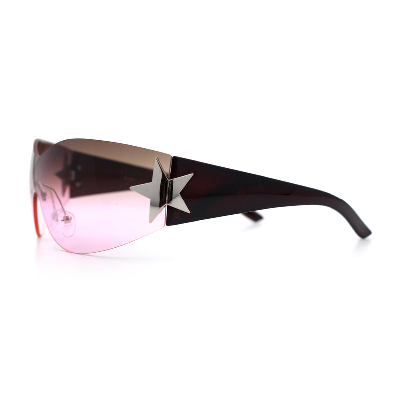 Womens Y2K Diva Rimless Shield Star Jewel Hinge Wrap Sunglasses