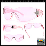 Womens Y2K Diva Rimless Shield Star Jewel Hinge Wrap Sunglasses