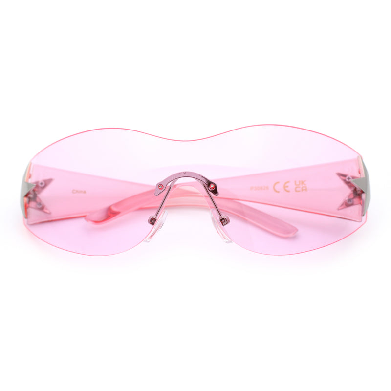 Womens Y2K Diva Rimless Shield Star Jewel Hinge Wrap Sunglasses