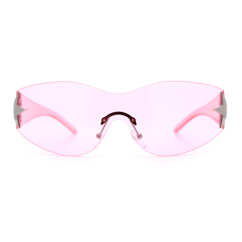 Womens Y2K Diva Rimless Shield Star Jewel Hinge Wrap Sunglasses