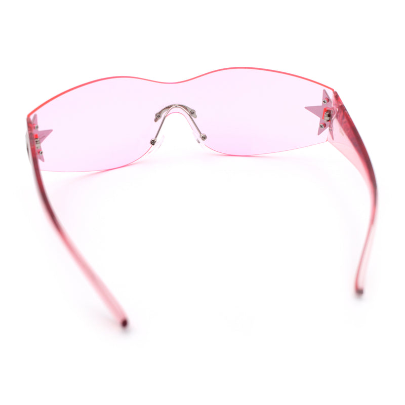 Womens Y2K Diva Rimless Shield Star Jewel Hinge Wrap Sunglasses