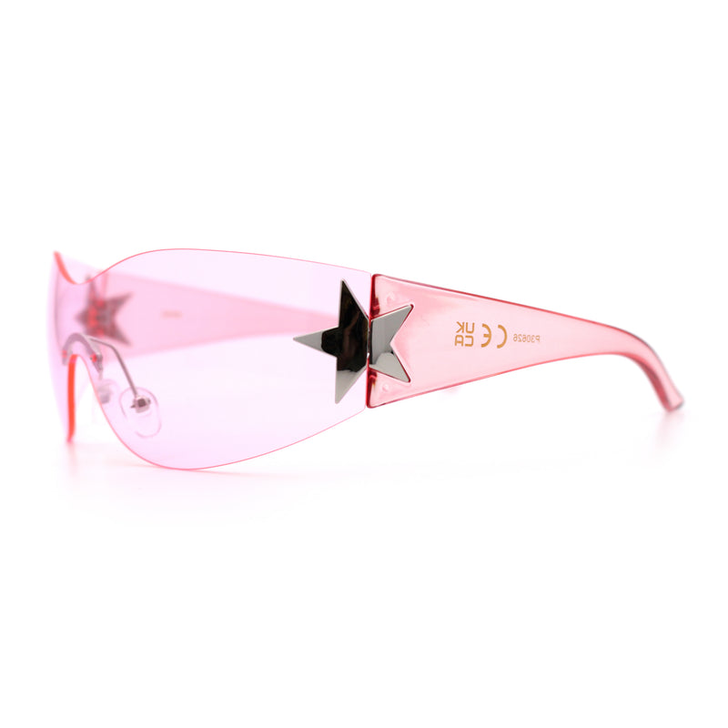 Womens Y2K Diva Rimless Shield Star Jewel Hinge Wrap Sunglasses