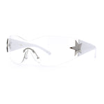 Womens Y2K Diva Rimless Shield Star Jewel Hinge Wrap Sunglasses