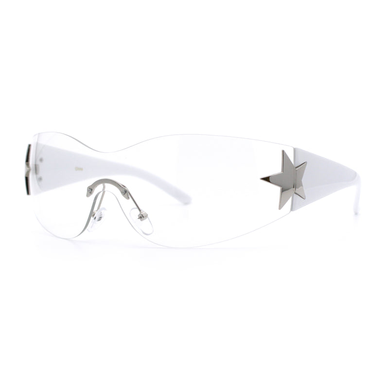 Womens Y2K Diva Rimless Shield Star Jewel Hinge Wrap Sunglasses