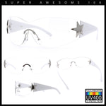 Womens Y2K Diva Rimless Shield Star Jewel Hinge Wrap Sunglasses