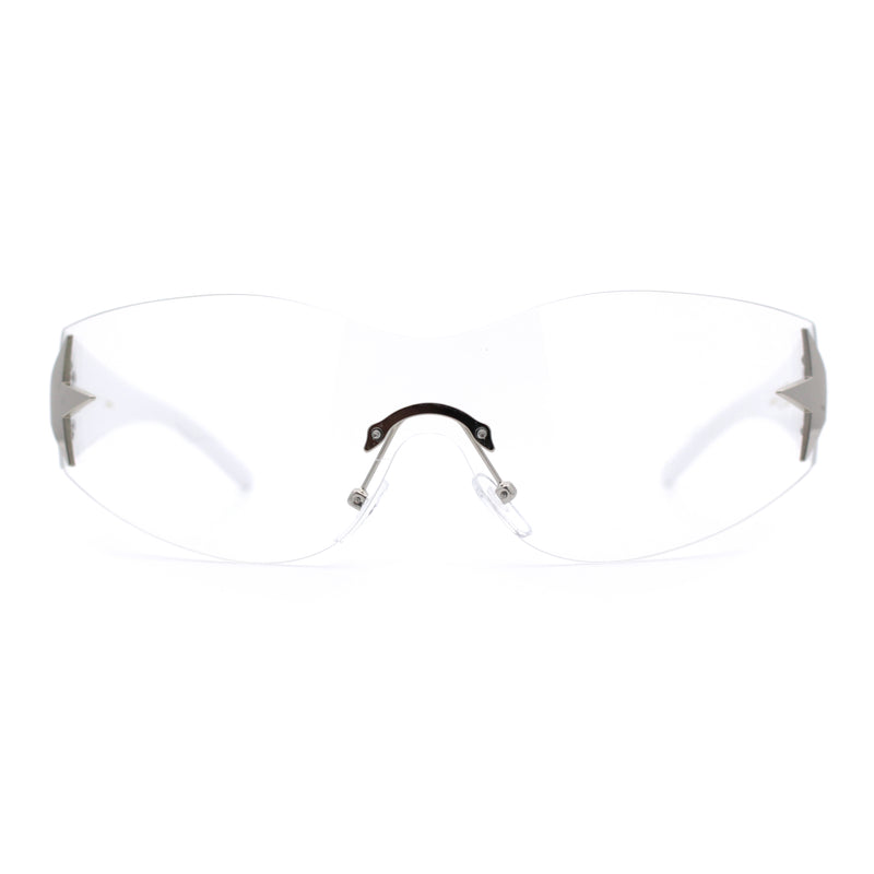 Womens Y2K Diva Rimless Shield Star Jewel Hinge Wrap Sunglasses