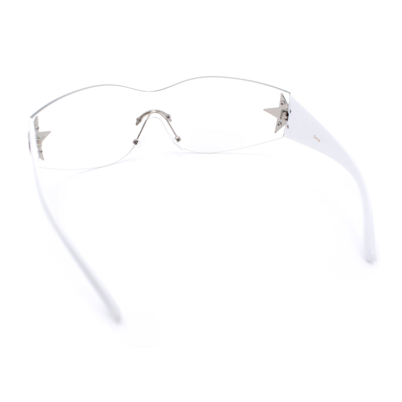 Womens Y2K Diva Rimless Shield Star Jewel Hinge Wrap Sunglasses