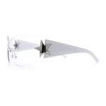 Womens Y2K Diva Rimless Shield Star Jewel Hinge Wrap Sunglasses