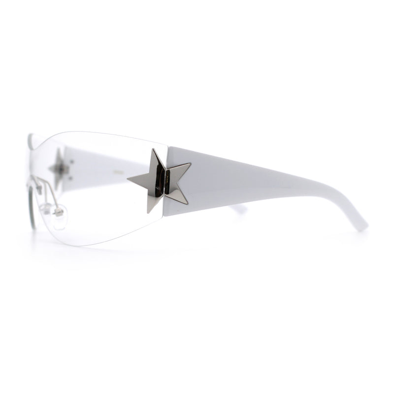 Womens Y2K Diva Rimless Shield Star Jewel Hinge Wrap Sunglasses