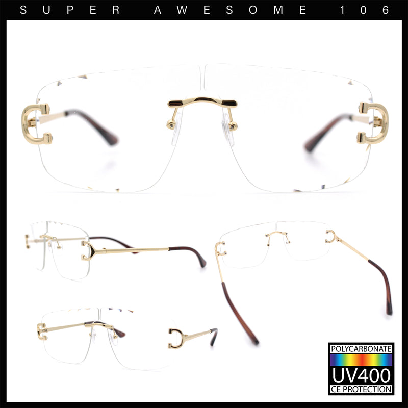 Rimless Oversized Mogul Hip Hop Rapper Clear Lens Fashion Eyeglasses