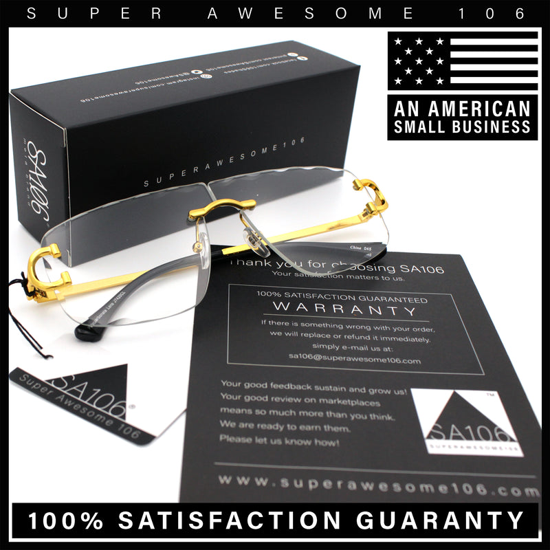 Rimless Oversized Mogul Hip Hop Rapper Clear Lens Fashion Eyeglasses