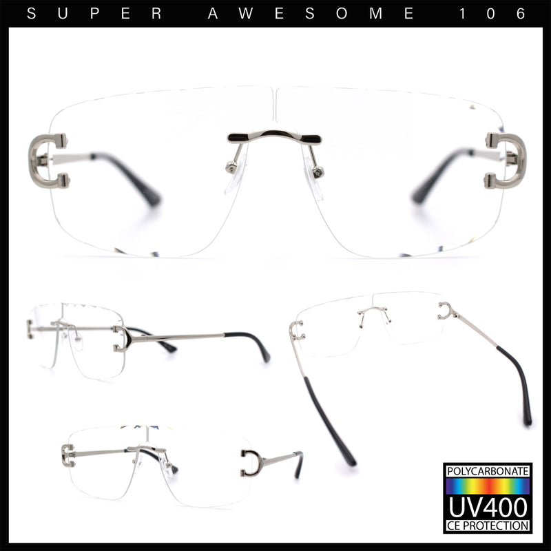 Rimless Oversized Mogul Hip Hop Rapper Clear Lens Fashion Eyeglasses