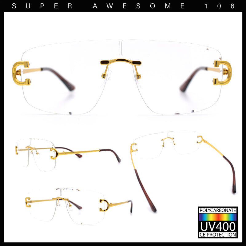 Rimless Oversized Mogul Hip Hop Rapper Clear Lens Fashion Eyeglasses