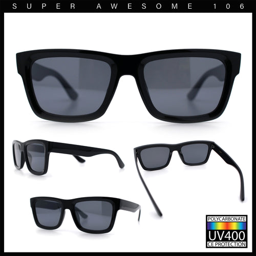 Iconic Narrow Rectangular Thick Horn Rim Plastic Minimal Sunglasses