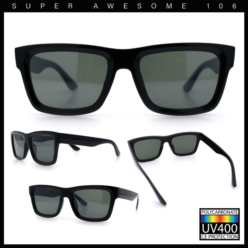 Iconic Narrow Rectangular Thick Horn Rim Plastic Minimal Sunglasses