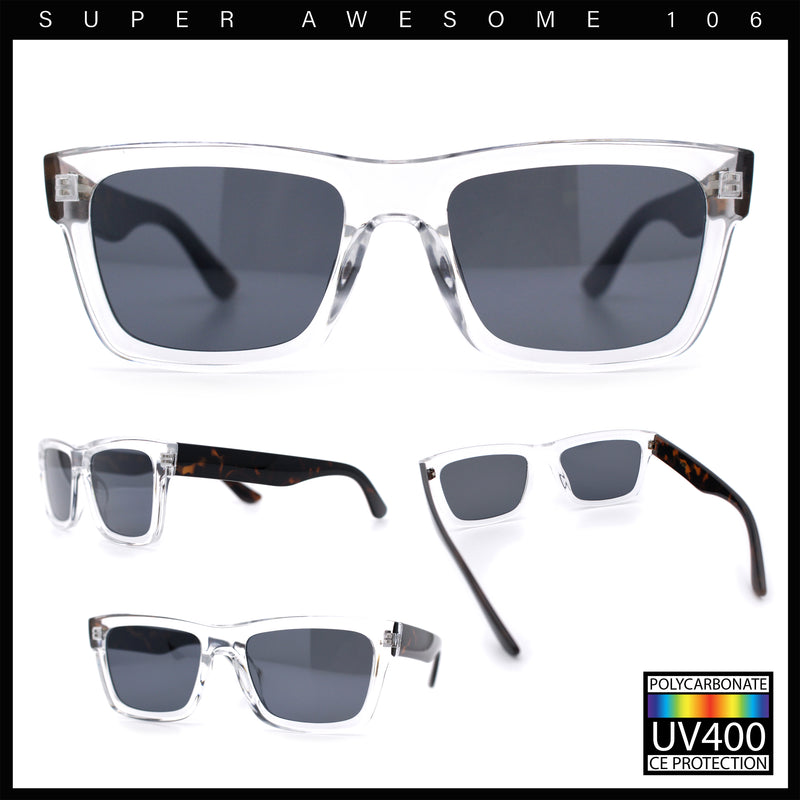Iconic Narrow Rectangular Thick Horn Rim Plastic Minimal Sunglasses