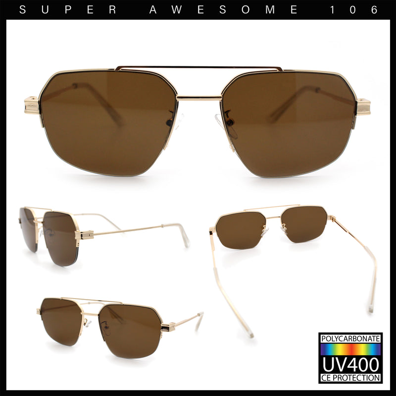Mens Luxury Half Rim Metal Frame Rectangular Euro Fashion Sunglasses