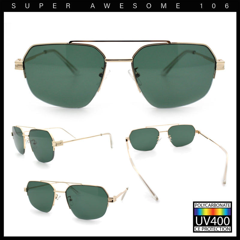 Mens Luxury Half Rim Metal Frame Rectangular Euro Fashion Sunglasses