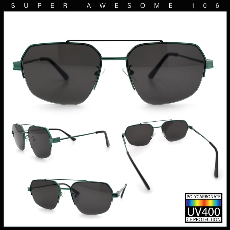 Mens Luxury Half Rim Metal Frame Rectangular Euro Fashion Sunglasses