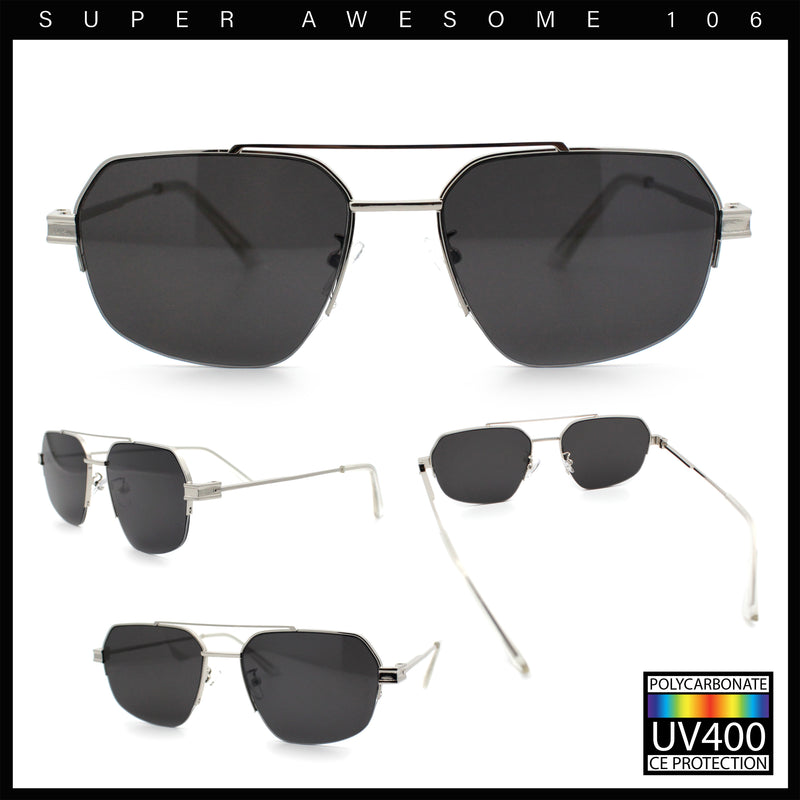Mens Luxury Half Rim Metal Frame Rectangular Euro Fashion Sunglasses