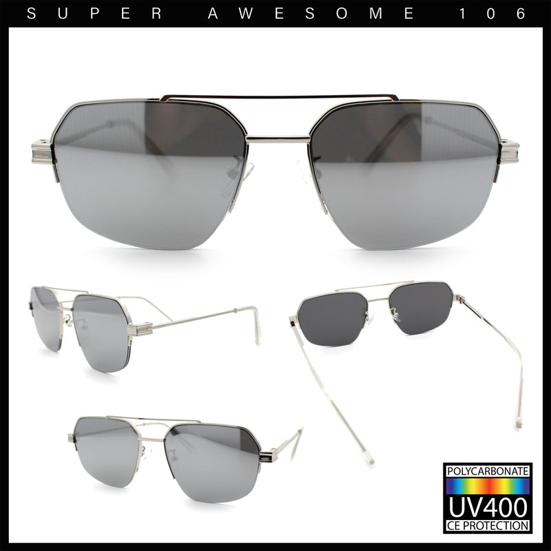 Mens Luxury Half Rim Metal Frame Rectangular Euro Fashion Sunglasses