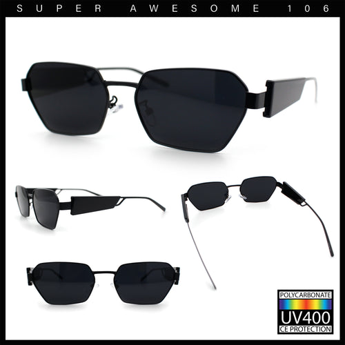 Retro Hustler Side Visor Metal Rim Octagonal Vintage Fashion Sunglasses