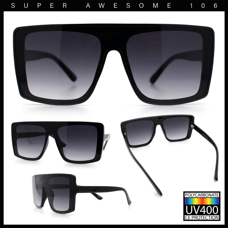Womens Mobster Shield Oversized Plastic Rectangular Sunglasses