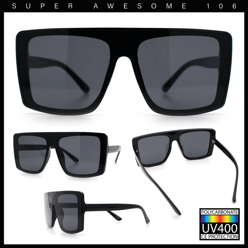 Womens Mobster Shield Oversized Plastic Rectangular Sunglasses